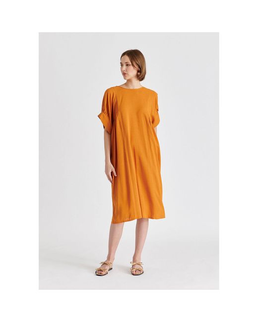 Paisie Orange Relaxed Fit Dress With Back Bow Detail