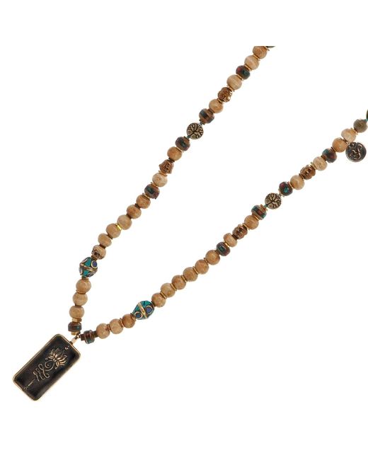 Ebru Jewelry Metallic Lotus Flower Pendant Meditation Beaded Bohemian Necklace
