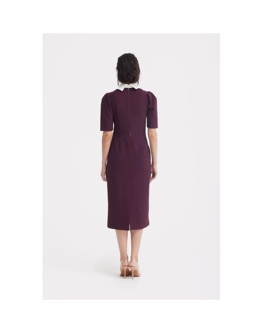 Julia Allert Purple Elegant Midi Dress With Contrast Bow Collar – Burgundy