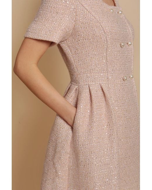 Santinni Pink 'Golden Age' Wool Tweed Dress Coat