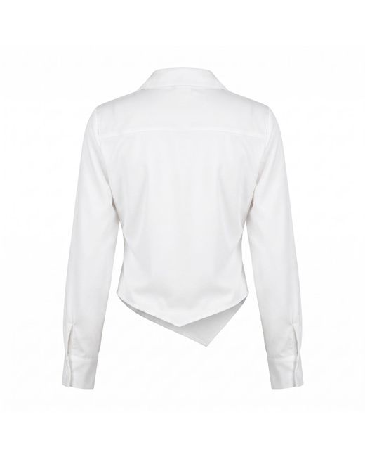 Modenaire White Collared Button Front Blouse With Asymmetrical Hem Detail