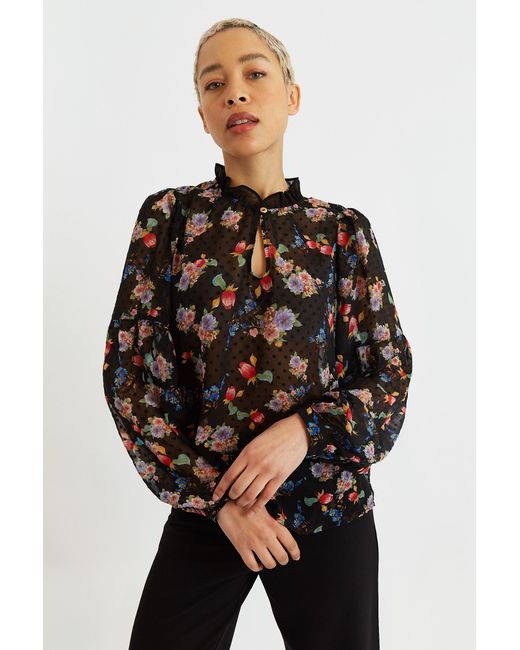 Louche Blue Masha Carpathian Florals Print Long Sleeve Blouse