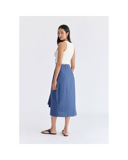Paisie Blue Draped Wrap Midi Skirt