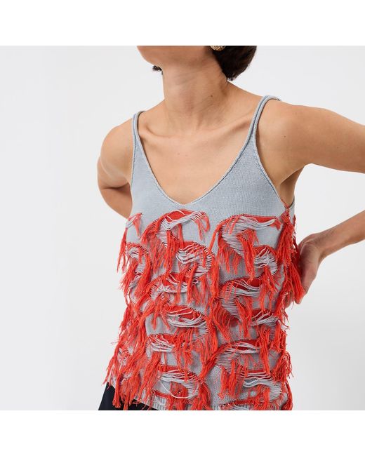 Ccy Currency Red Cotton Fringe Top