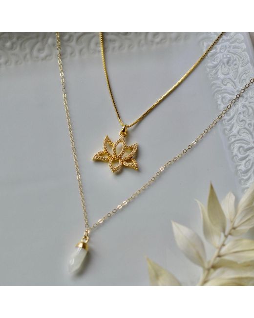 Seven Saints Metallic Illuminate Lotus Necklace, Topaz Pave, Over Sterling