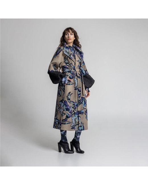 ARTISTA Blue Crystal Overlapped Printed Coat