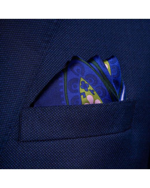 Otway & Orford Blue 'Kaleidoscope' Paisley Silk Pocket Square for men