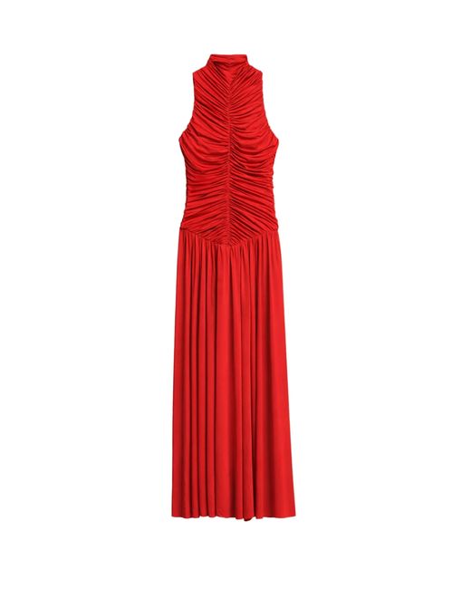 Nocturne Red Ruched High-Neck Maxi Dress