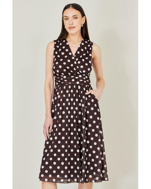 Yumi' Black Polka Dot Mesh Wrap Skater Dress With Pockets
