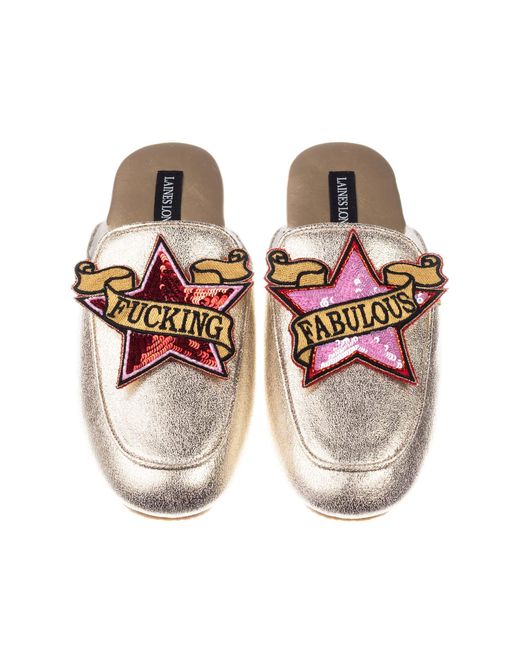 Laines London Pink Classic Mules With & Fucking Fabulous Brooches