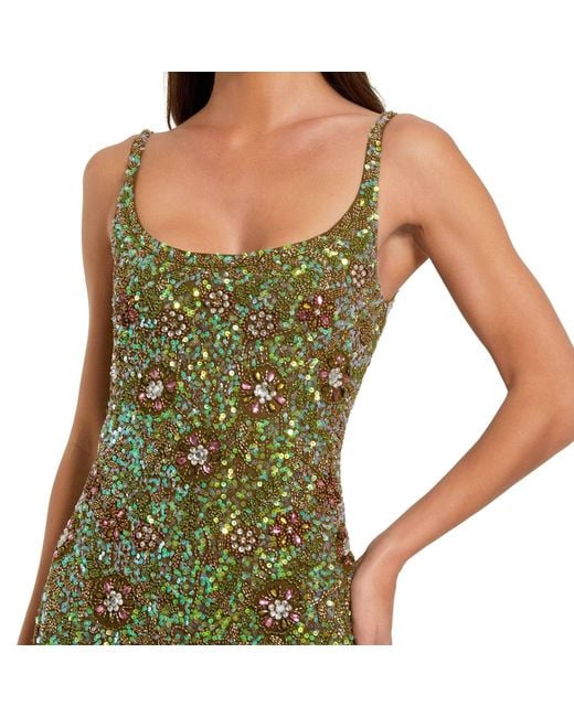 Mac Duggal Green Sleeveless Embellished Floral Maxi Dress