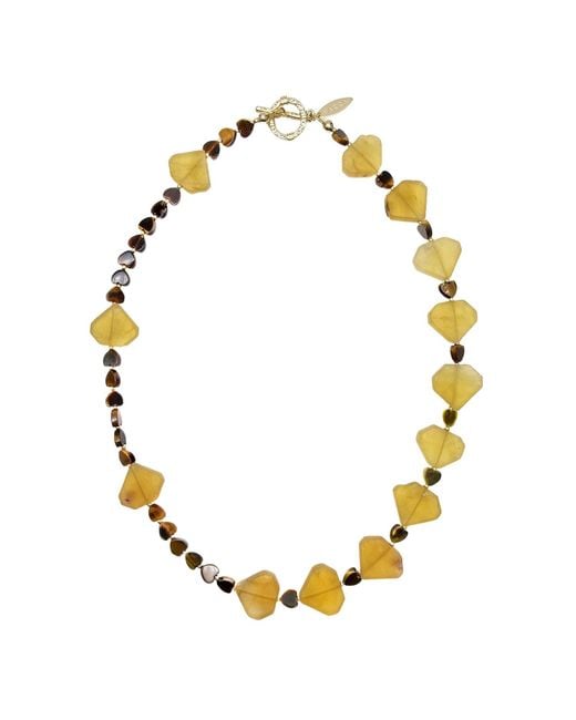 Farra Metallic Citrine And Heart-Shaped Tiger-Eye Stone Necklace