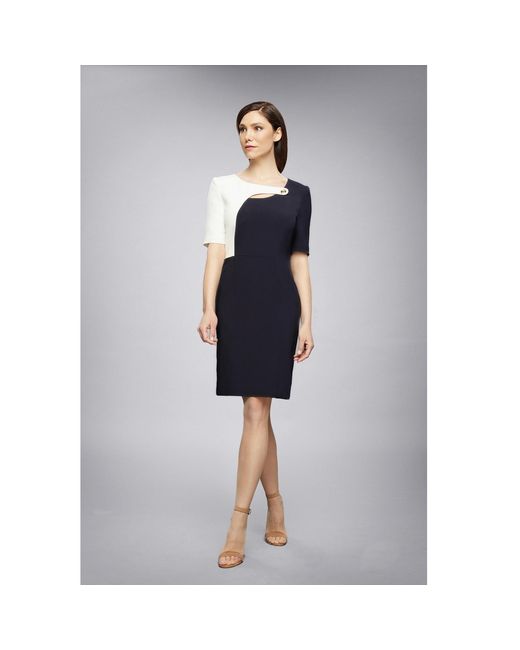 Rumour London Blue Francesca Midnight Dress With Keyhole Tab Neckline And Cream Silk Detail