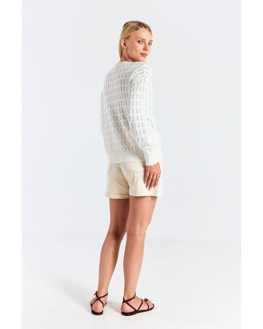 Brodie Cashmere White Scallop Trim Pretty Cardi