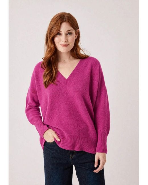 Loop Cashmere Pink Relaxed Lofty V Neck Sweater