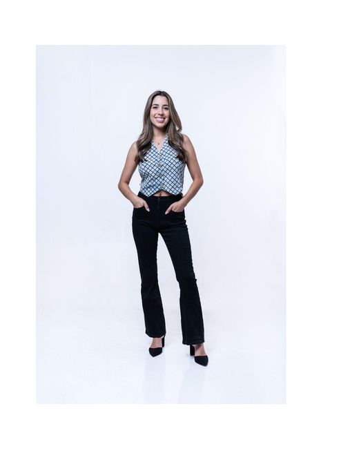 House of Gl White Sage Tailored Cotton Vest Top With V-Neck And Button Front
