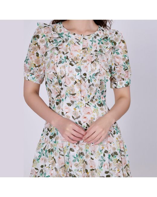 Smart and Joy Natural Neutrals Flower Print Tea Dress