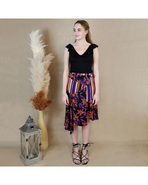 Lalipop Design Sleeveless Black Blouse With Ruffled V-neck