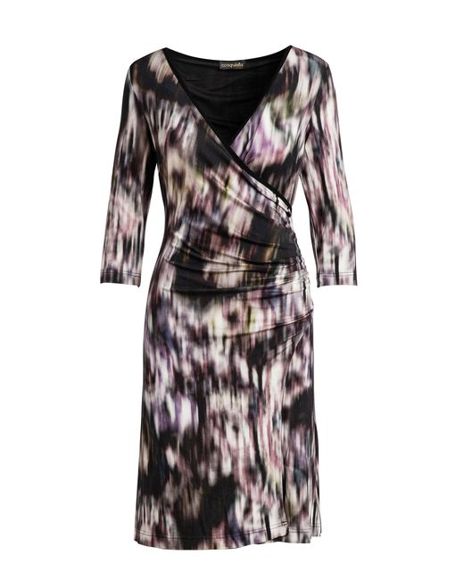 Conquista Black Print Jersey Faux Wrap Dress