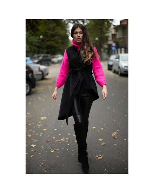 IZABELA MANDOIU Black Vest With Asymmetrical Lines And With Belt