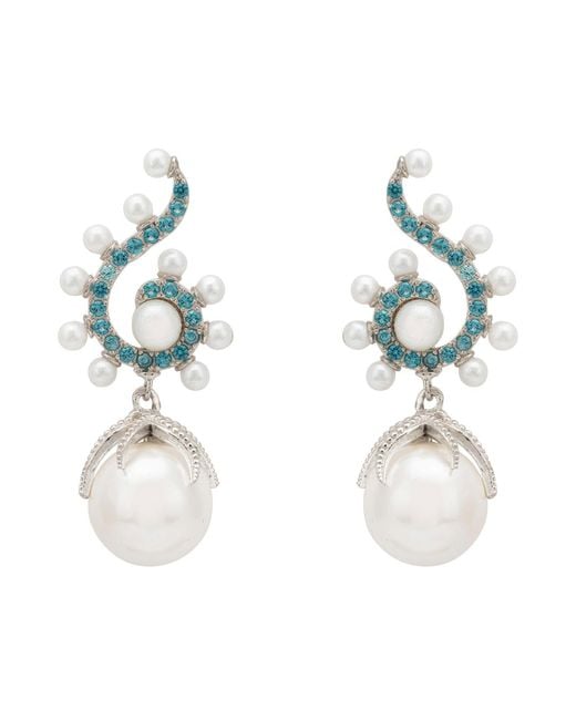 Latelita London Metallic Baroque Pearl Poseidon Gemstone Drop Earrings Aqua Silver