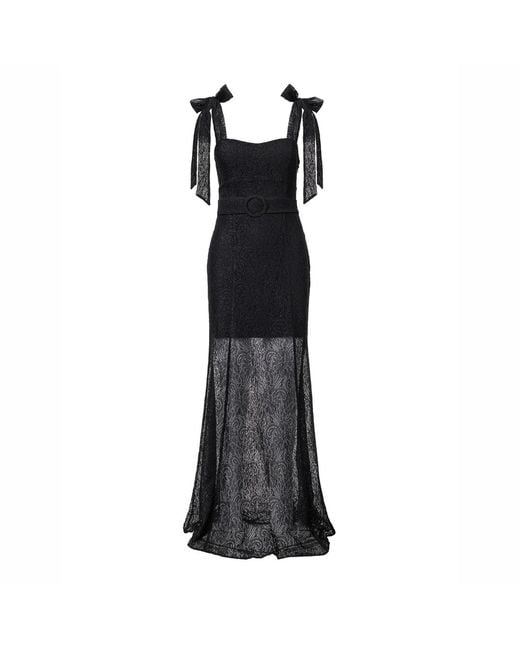 Lita Couture Black Ribbon-Strap Flared Maxi Dress