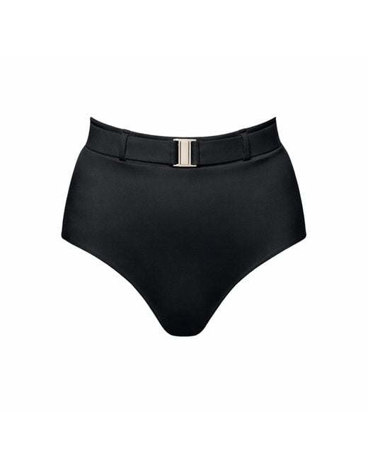 Chaude Swimwear Black Bowie Belted High Waist Bikini Bottoms