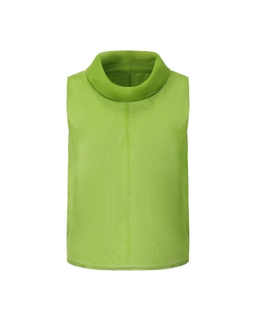 FRONT ROW SHOP Green Silk Organza Turtleneck Top