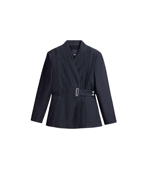 Nocturne Blue Bkack Belted Tailored Blazer