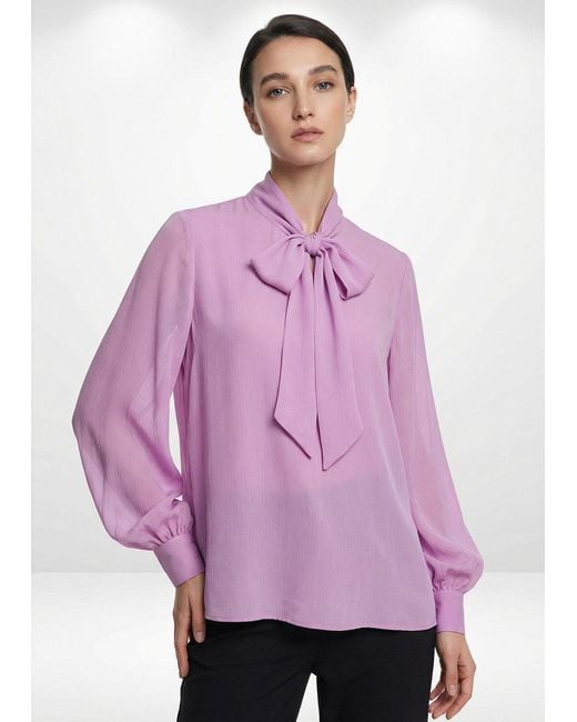 Exquise Pink Regular Scarf Neck Patterned Blouse