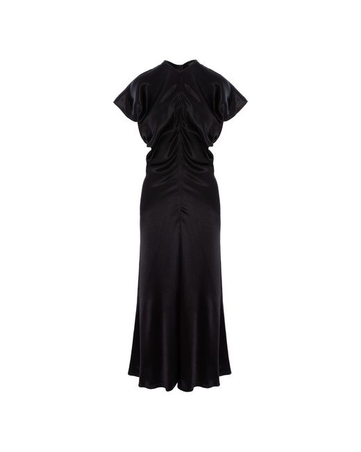 concept A trois Black Midi Dress With Oversized Short Sleeves And Flared Cut
