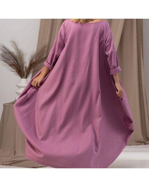 Nikka Place Pink Oversized Linen Maxi Dress With Belt And Bracelet Sleeves
