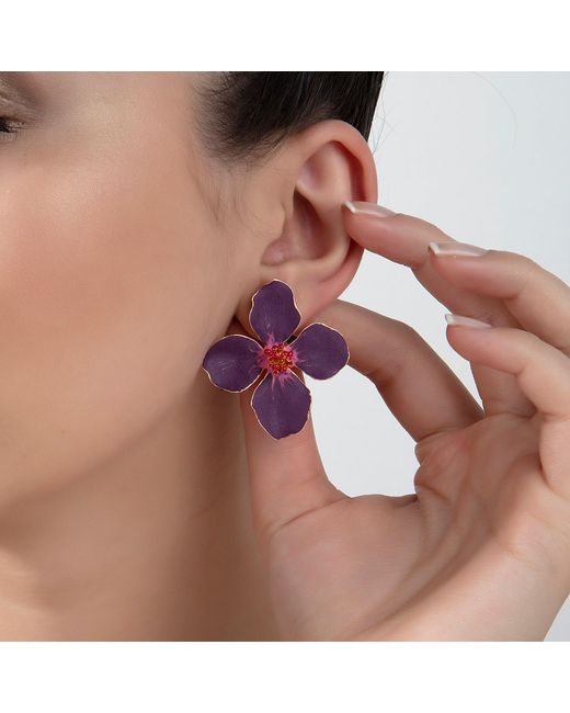 Milou Jewelry Purple Clover Flower Earrings