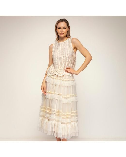 Tantra Spain Sl Natural Neutrals Lace Top With Circle Detailing And A Round Neckline