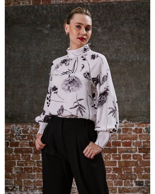 Rose & Nancy White Flora Mono High Neck