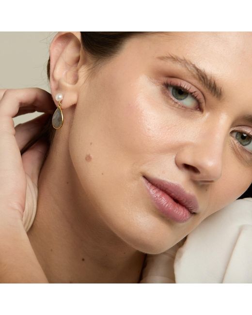 Pearls of the Orient Online Blue Neutrals Clara Cultured Freshwater Pearl & Labradorite Drop Earrings