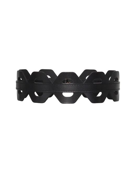 Haute Cuir Black Hexagonal Cutout Leather Belt