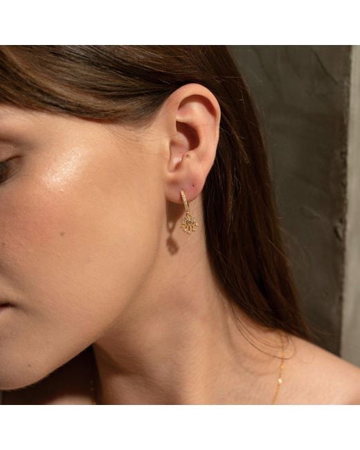 Spero London Metallic Fine 14Ct Solid Evil Eye Drop Earrings