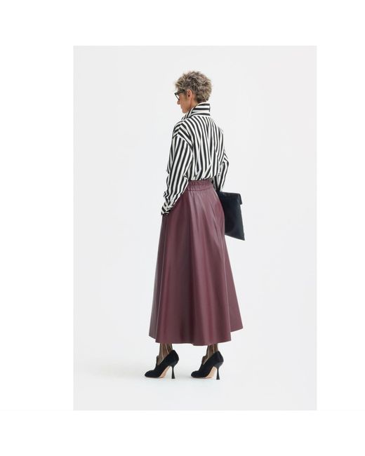 Julia Allert Purple Full Flare High Waist Faux Leather Skirt – Burgundy