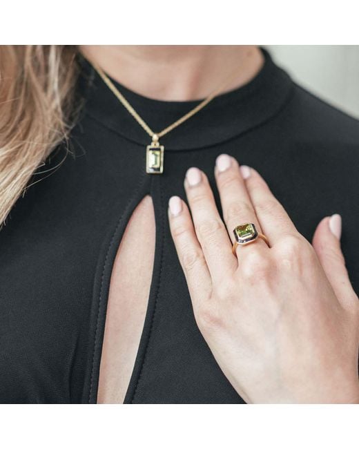 Augustine Jewels Green Peridot And Enamel Cocktail Ring
