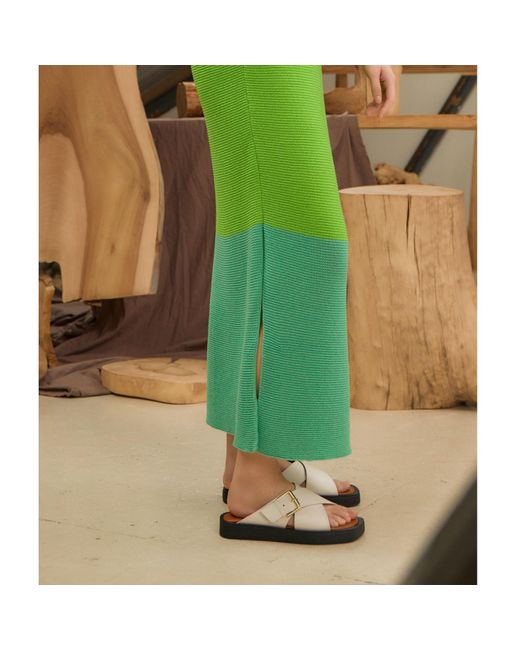 INGMARSON Green Colour Block Belted Slit Dress