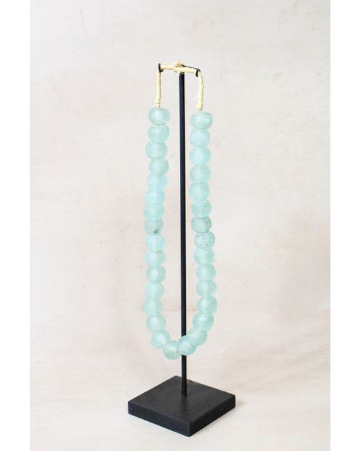 Botanical Boys Blue Ghana Glass Beads Necklace Light