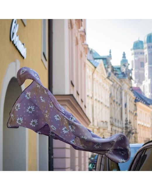 Lamberty Munich Purple Alpine Edelweiss Midi Silk Scarf