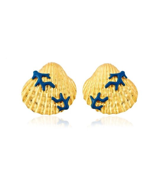 Milou Jewelry Blue Seashell Earrings With Coral
