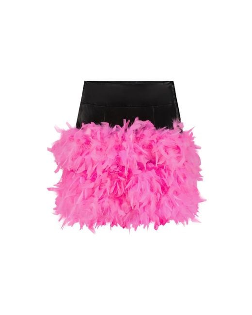 Úchè Pink Mini Leather Feather Trim Skirt