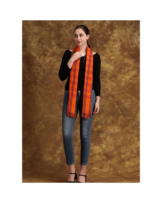 Heritagemoda Orange Tartan Plaid Wool Scarf