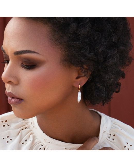 Lily & Roo Metallic Silver Baroque Pearl Shard Hoop Earrings