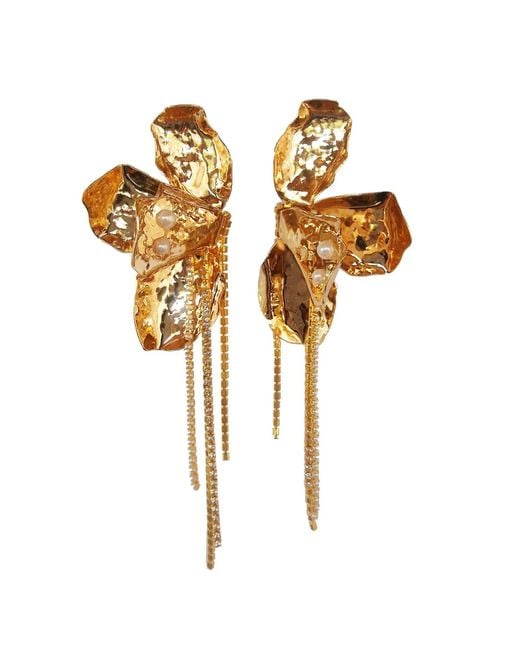 Laura Daili Metallic Golden Floral Statement Earrings