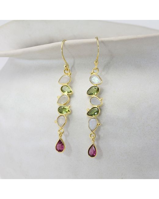 Isla Silver Metallic Peridot, Moonstone & Tourmaline Vermeil Drop Earrings