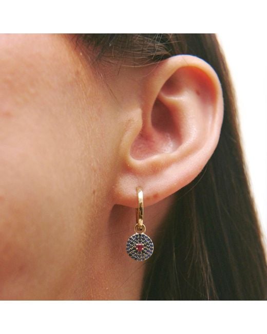 Zohreh V. Jewellery Blue Sapphire & Ruby Pavé Disc Hoop Earrings 9K